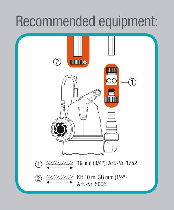 Gardena Klarwasser-Tauchpumpe 8600 Basic: Entwässerungspumpe mit flexiblem Schlauchanschluss, Fördermenge bis zu 8.600 l/h, Flachabsaugung bis 4 mm, Schwimmerschalter mit Dauerlauffunktion (9001-47) 7