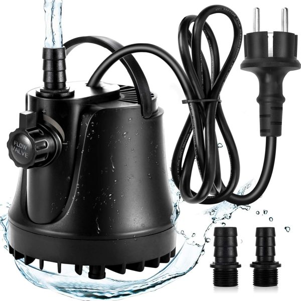 AQQA Aquarium Wasserpumpe,1000L/H Ultraleise Aquarium Tauchpumpe,High Lift Aquarium Pumpe mit Verstellbarem Schalter und 2 Düsen für Aquarium, Teich, Hydroponik 1