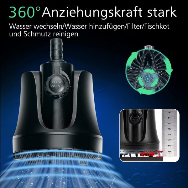 AQQA Aquarium Wasserpumpe,1000L/H Ultraleise Aquarium Tauchpumpe,High Lift Aquarium Pumpe mit Verstellbarem Schalter und 2 Düsen für Aquarium, Teich, Hydroponik 2