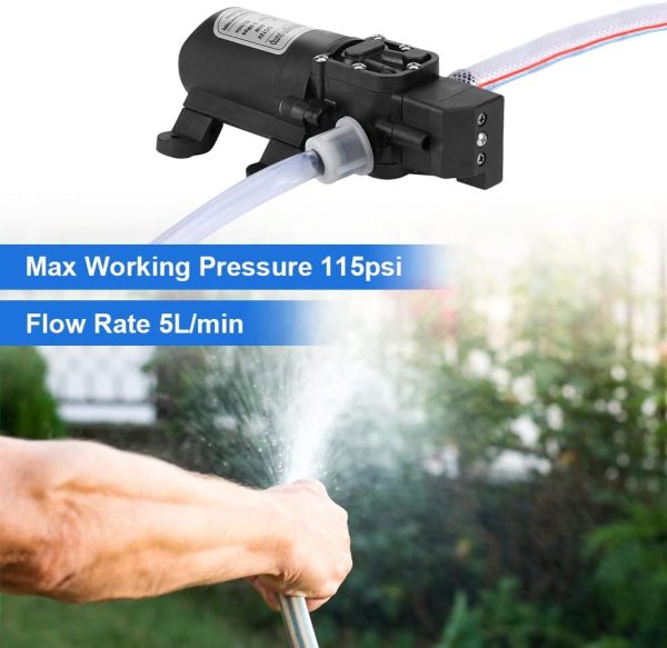 Wasserpumpe 12V mit Automatik Start/Stopp Funktion Hochdruckmembran Membranpumpe, Anschluss selbstansaugende Pumpe 60W 5L/Min Druckwasserpumpe für Wohnwagen, Boot, Wohnmobil, Garten, Caravan,Camping 2