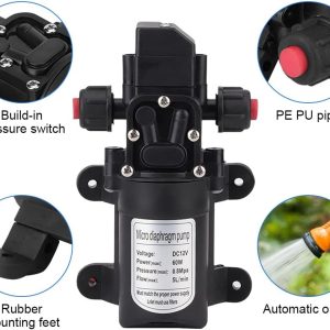 Wasserpumpe 12V mit Automatik Start/Stopp Funktion Hochdruckmembran Membranpumpe, Anschluss selbstansaugende Pumpe 60W 5L/Min Druckwasserpumpe für Wohnwagen, Boot, Wohnmobil, Garten, Caravan,Camping 7