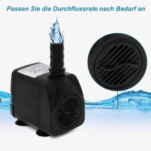 Mini Wasserpumpe Aquarium Klein Tauchpumpe 600L/H 10W Ultra Leises Aquariumpump Springbrunnen pumpe mit 1.4m Netzkabel für Teich Garten Hydroponiksystem AC220-240V 12