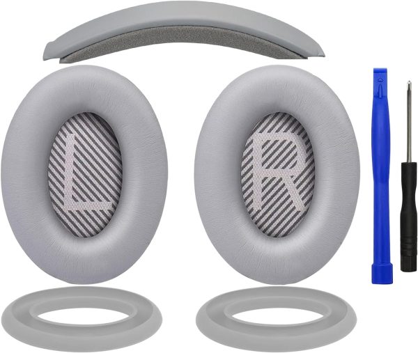 SOULWIT Ersatz Ohrpolster Polster + Kopfband Stirnband Headband+ Silikon Ohrpolster Schutz Abdeckung Abdeckungen, Ersatz Zubehör Kit für Bose QuietComfort 35 QC35, QC35 ii Over-Ear-Kopfhörer 1