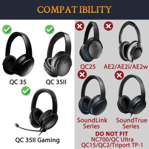 SOULWIT Ersatz Ohrpolster Polster + Kopfband Stirnband Headband+ Silikon Ohrpolster Schutz Abdeckung Abdeckungen, Ersatz Zubehör Kit für Bose QuietComfort 35 QC35, QC35 ii Over-Ear-Kopfhörer 7