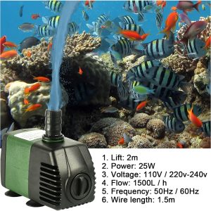 Wasserpumpe 25W 1500L/H, Wasserdicht, AolKee Klein Wasserpumpe Tauchpumpe 2 Düse für Teich Brunnen Aquarium Garten Gartenteichpumpe wasserpumpe aquarium 11