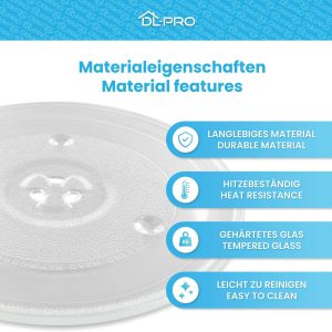 DL-pro Universal Mikrowellenteller 27cm Drehteller Drehscheibe Teller Glasteller Glasplatte Glasdrehteller mit 3 Noppen 270mm Rund Ersatz für Microwelle Mikrowelle 14