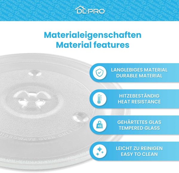 DL-pro Universal Mikrowellenteller 27cm Drehteller Drehscheibe Teller Glasteller Glasplatte Glasdrehteller mit 3 Noppen 270mm Rund Ersatz für Microwelle Mikrowelle 5