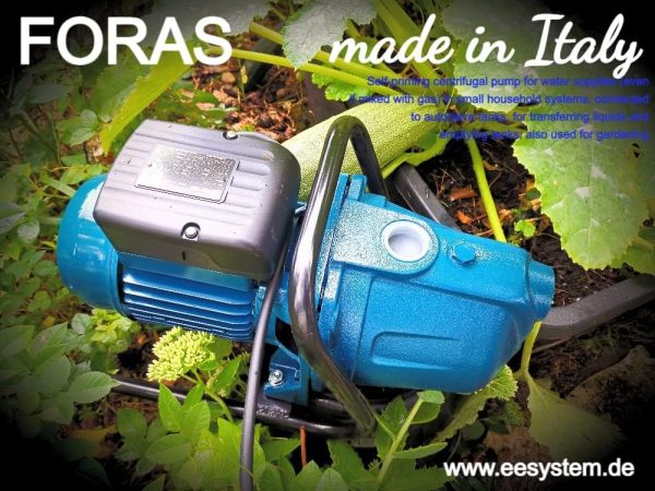 FORAS JA100N GARTEN Selbstansaugende elektrische Kreiselpumpe, made in Italy, Dauerbetrieb, 230V, 1.0 kW, max. 70 L/min, 51-20 m 2