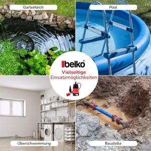 Belko® JP400-D2 Schmutzwasserpumpe mit integriertem Schwimmer-schalter Tauchpumpe mit Griff - 8000 L/h, 5m Förderhöhe, Ø30mm Partikel, 7m Kabel, IPX8 11