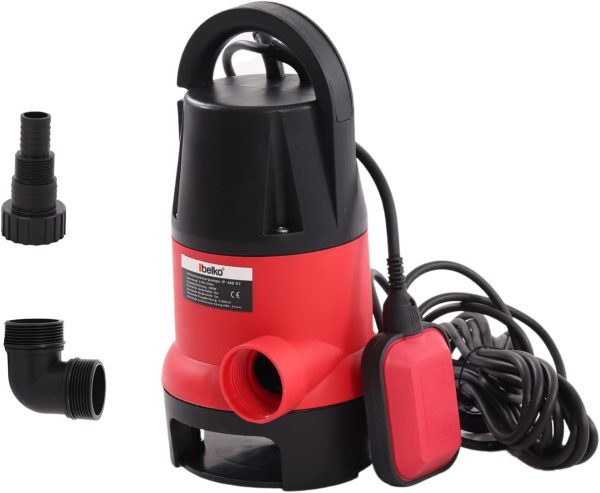 Belko® JP400-D2 Schmutzwasserpumpe mit integriertem Schwimmer-schalter Tauchpumpe mit Griff - 8000 L/h, 5m Förderhöhe, Ø30mm Partikel, 7m Kabel, IPX8 6