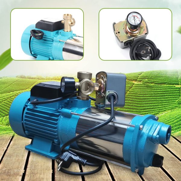 1300W Kreiselpumpe Hauswasserwerk Gartenpumpe mit Druckschalter, Selbstansaugend Edelstahlpumpe 6000 L/h 9,8bar 1