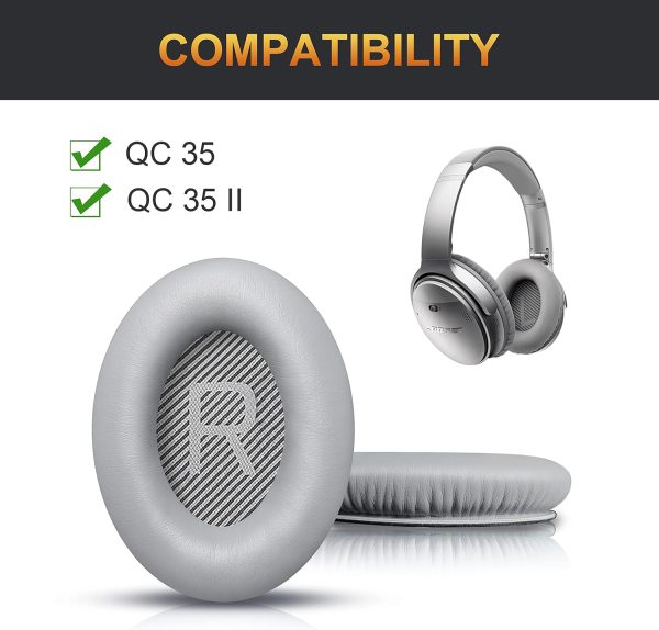 Bingle Ersatz Ohrpolster für Bose QC35, kompatibel mit Bose QuietComfort 35 (QC35 ii) Kopfhörer, Professionelle Ersatz Ohrpolster für Bose QuietComfort 35 II QC35 II（Grau） 2