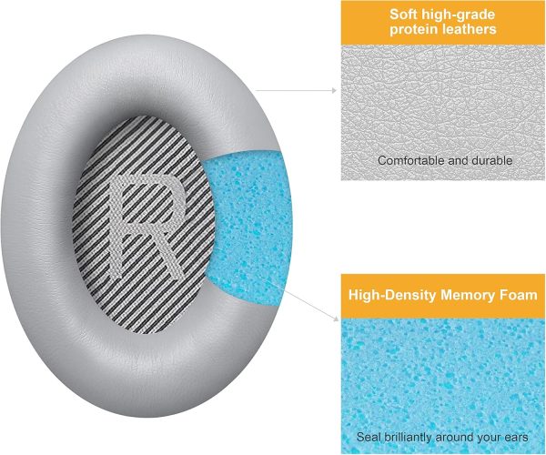 Bingle Ersatz Ohrpolster für Bose QC35, kompatibel mit Bose QuietComfort 35 (QC35 ii) Kopfhörer, Professionelle Ersatz Ohrpolster für Bose QuietComfort 35 II QC35 II（Grau） 4