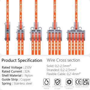 XALXMAW 62 Stück Kabelverbinder, DIY Kombinierbare Kompakt Klemme, 0.2-4mm² Leiter Verbindungsklemmen, Kleiner Lüsterklemmen Leiter mit Betätigungshebel, Elektrische Anschlussblöcke, aus PC, Nylon 11