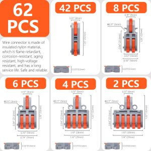 XALXMAW 62 Stück Kabelverbinder, DIY Kombinierbare Kompakt Klemme, 0.2-4mm² Leiter Verbindungsklemmen, Kleiner Lüsterklemmen Leiter mit Betätigungshebel, Elektrische Anschlussblöcke, aus PC, Nylon 13