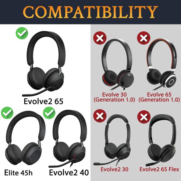 SOULWIT Ersatz Ohrpolster für Jabra Evolve2 65 (65MS 65UC USB)/Evolve2 40 (40UC 40MS USB)/Elite 45h On-Ear Wireless Headset, Ersatzpolster mit weicherem Protein-Leder 2