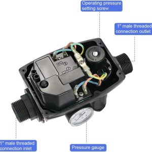 Pumpensteuerung Druckschalter mit Manometer & Kabel, Elektronischer Druckwächter max 10 bar, Durchflusswächter für Hauswasserwerk, Kreiselpumpe, Tauchpumpe, Tiefbrunnenpumpe und Gartenpumpe 9