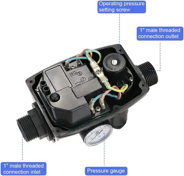 Pumpensteuerung Druckschalter mit Manometer & Kabel, Elektronischer Druckwächter max 10 bar, Durchflusswächter für Hauswasserwerk, Kreiselpumpe, Tauchpumpe, Tiefbrunnenpumpe und Gartenpumpe 2