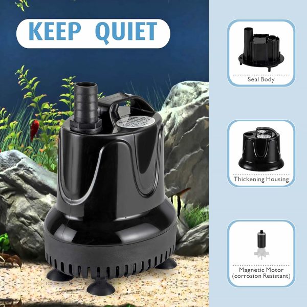 hygger Aquarium Pumpe, Mini Wasserpumpe, 800L/H 18W Ultra Leise Aquarium Tauchpumpe Springbrunnen Pumpe mit 2 Düsen, für Teich, Brunnen, Aquarium, Garten 2