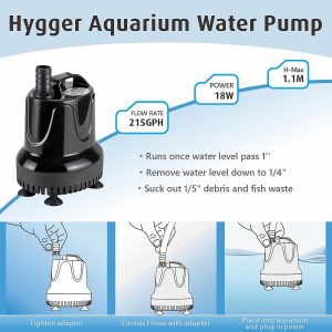 hygger Aquarium Pumpe, Mini Wasserpumpe, 800L/H 18W Ultra Leise Aquarium Tauchpumpe Springbrunnen Pumpe mit 2 Düsen, für Teich, Brunnen, Aquarium, Garten 19