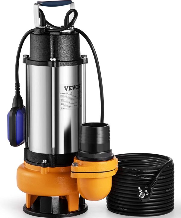 VEVOR Schmutzwasserpumpe mit var. Schwimmerschalter Tauchpumpe 2200W Gartenpumpe Durchfluss 60000L/h Schmutzwassertauchpumpe max. Hub 18m Wasserpumpe IPX8 Ideal zum Pumpen von Wasser 1