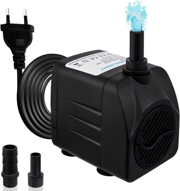 Awroutdoor Wasserpumpe Tauchpumpe, Ultraleise Teichpumpen,800L/H Aquariumpump für Teich Brunnen Aquarium Garten,Submersible Pumpe 2 Düse 8mm-13 mm, mit 4 starken Saugnäpfen(16W) 1