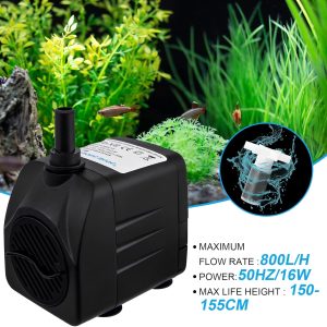 Awroutdoor Wasserpumpe Tauchpumpe, Ultraleise Teichpumpen,800L/H Aquariumpump für Teich Brunnen Aquarium Garten,Submersible Pumpe 2 Düse 8mm-13 mm, mit 4 starken Saugnäpfen(16W) 12