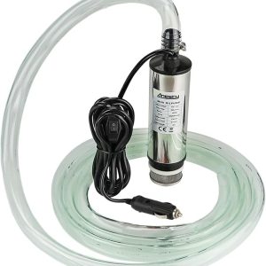 Edelstahl Transfer Pumpe 12V Φ51mm Wasserpumpe Tauchpumpe für Auto Diesel Öl Heizöl Wasser Kraftstofftransfer Pumpe mit Zigarettenanzünder, Herausnehmbarem Filter, 3m Kabel +PVC Transparenter Schlauch 18