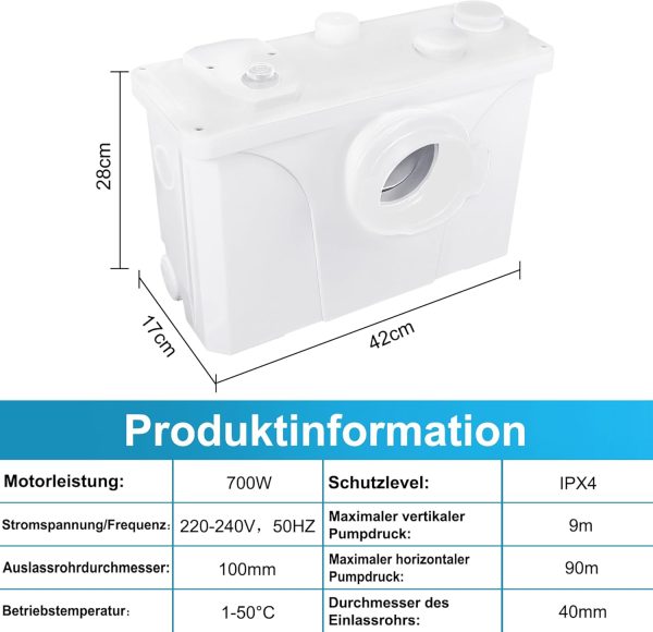 YRHome 700W Hebeanlage Haushaltspumpe Fäkalienpumpe Fäkalienhebeanlage Schmutzwasserpumpe für Dusche Waschbecken WC 2