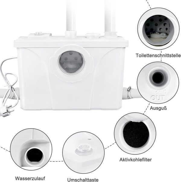 YRHome 700W Hebeanlage Haushaltspumpe Fäkalienpumpe Fäkalienhebeanlage Schmutzwasserpumpe für Dusche Waschbecken WC 8