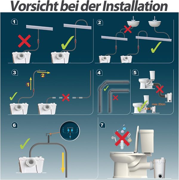 YRHome 700W Hebeanlage Haushaltspumpe Fäkalienpumpe Fäkalienhebeanlage Schmutzwasserpumpe für Dusche Waschbecken WC 9