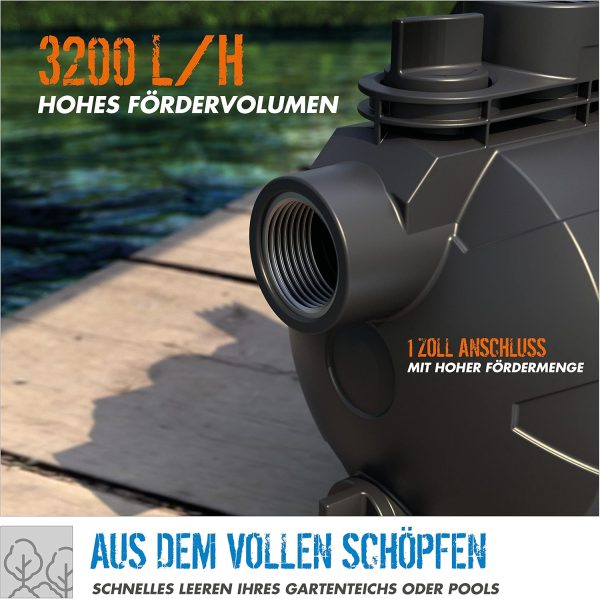 Güde Gartenpumpe GP 6035 (600 W, max. Fördermenge 3200 l/h, Ansaughöhe bis 7 m, Anschlussgewinde 1“ IG, Jet-Pumpe zur Gartenbewässerung) 4