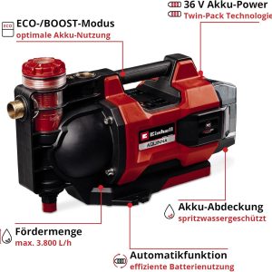 Einhell automatische Akku-Gartenpumpe AQUINNA 36/38 F LED AUTOMATIC Power X-Change (36 V, max. 3800 L/h, max. 37 m Förderhöhe, Automatikfunktion, ECO/Boost, Vorfilter, ohne Akku) 14