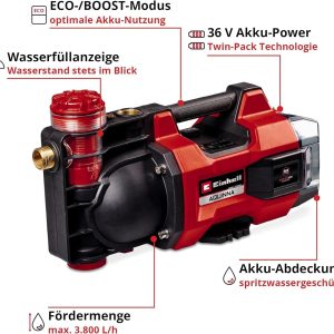 Einhell Akku-Gartenpumpe AQUINNA 36/38 F LED Power X-Change (36 V, max. 3800 L/h Fördermenge, max. 37 m Förderhöhe, ECO / Boost, Vorfilter, Überlast- & Frostschutz, ohne Akku) 15