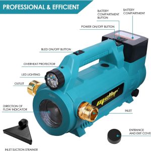 Mellif Wasserpumpe für Makita 18 V Akku, elektrische Gartenpumpe, kabellose tragbare selbstansaugende Pumpe, (nur Werkzeug, keine Batterie) 16