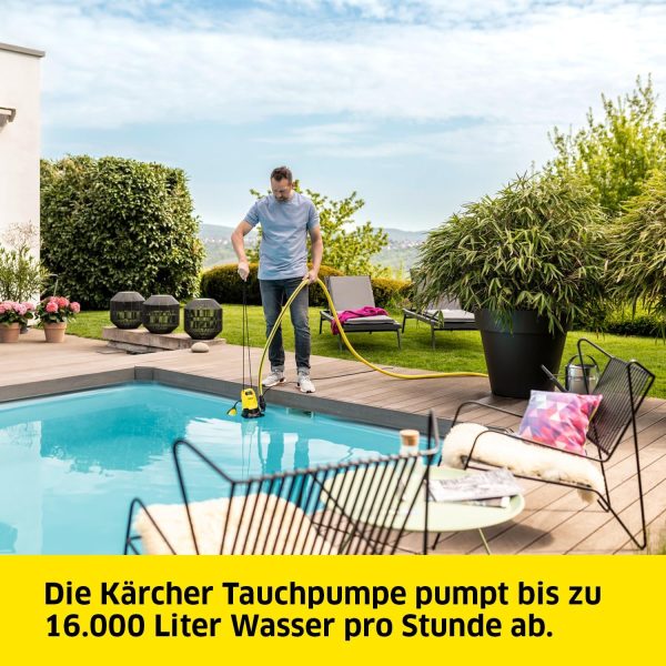 Kärcher SP 16.000 Dual flachsaugende Schmutzwasser-Tauchpumpe, Fördermenge: 16.000 l/h, Eintauchtiefe: max. 7 m, für Schmutzwasser mit Partikeln bis zu einer Größe von 20 mm, Restwasserhöhe: 1 mm 2