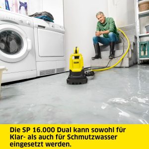 Kärcher SP 16.000 Dual flachsaugende Schmutzwasser-Tauchpumpe, Fördermenge: 16.000 l/h, Eintauchtiefe: max. 7 m, für Schmutzwasser mit Partikeln bis zu einer Größe von 20 mm, Restwasserhöhe: 1 mm 11