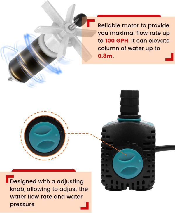 Mini Wasserpumpen(450L/H, 6W) für Aquarien, Teich, Brunnen, Hydrokultur, Aquarium Pumpe Tauchpumpe Teich Brunnen Pumpe EB302 2