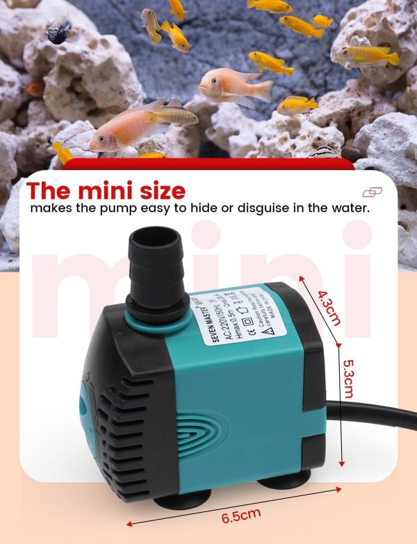 Mini Wasserpumpen(450L/H, 6W) für Aquarien, Teich, Brunnen, Hydrokultur, Aquarium Pumpe Tauchpumpe Teich Brunnen Pumpe EB302 3