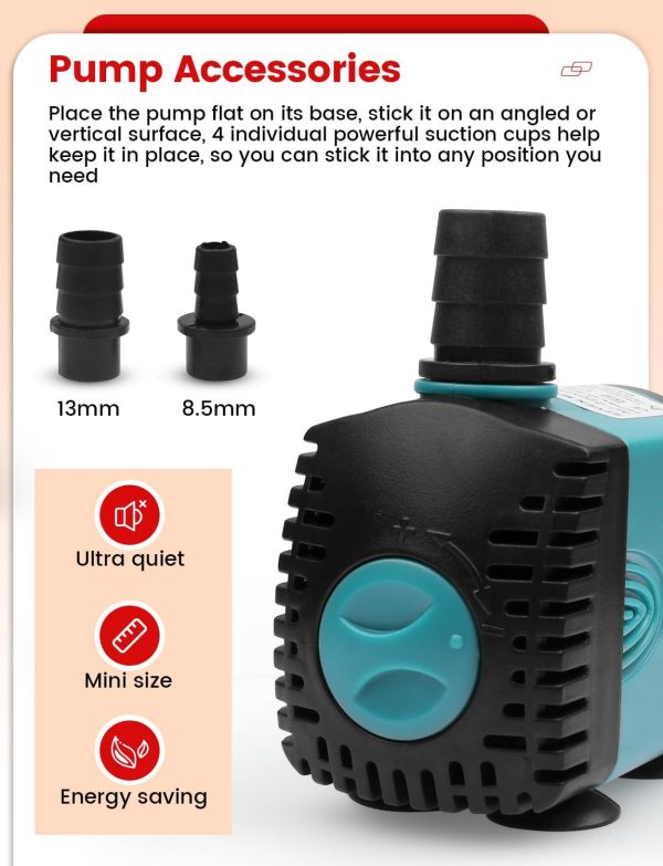 Mini Wasserpumpen(450L/H, 6W) für Aquarien, Teich, Brunnen, Hydrokultur, Aquarium Pumpe Tauchpumpe Teich Brunnen Pumpe EB302 5