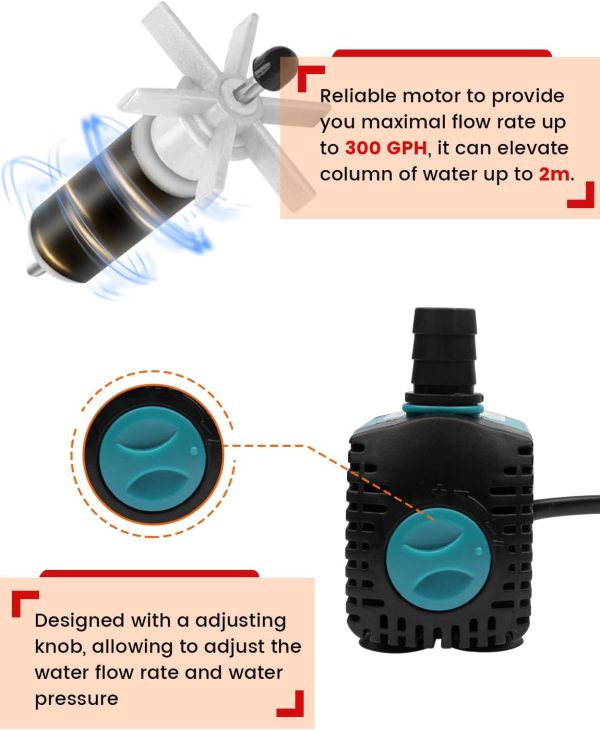 Wasserpumpen(1200L/H, 25W) für Aquarien, Teich, Brunnen, Hydrokultur, Aquarium Pumpe Tauchpumpe Teich Brunnen Pumpe EB305 2