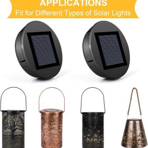 Solarleuchten Ersatz, Diealles Shine 2 Stück LED Warmweiß Licht Solardeckel für Gläser, Wasserdicht Solar Ersatzdeckel 8CM, Solarlampen Ersatzteile für Außen Garten Decor 14