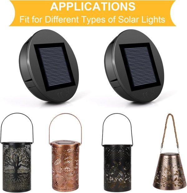 Solarleuchten Ersatz, Diealles Shine 2 Stück LED Warmweiß Licht Solardeckel für Gläser, Wasserdicht Solar Ersatzdeckel 8CM, Solarlampen Ersatzteile für Außen Garten Decor 5