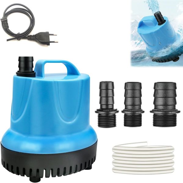 Nizirioo Ultra Leise Klein Tauchpumpe: 20W 1500L/H Aquarium Pumpe mit 3 Düse & 1,5 m Schlauch, Wasserpumpe Aquarium Tauchpumpe Springbrunnen Pumpe für Aquarium, Garten, Brunnen, Teich(Blau) 1