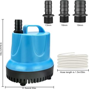 Nizirioo Ultra Leise Klein Tauchpumpe: 20W 1500L/H Aquarium Pumpe mit 3 Düse & 1,5 m Schlauch, Wasserpumpe Aquarium Tauchpumpe Springbrunnen Pumpe für Aquarium, Garten, Brunnen, Teich(Blau) 8