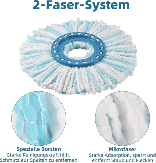 4 Stück Ersatzkopf für CLEAN Twist Disc Mop Ergo, 2-Faser-System Wischmopkopf Ersatzbezug mit Spezialborsten für Alle Bodenarten 2