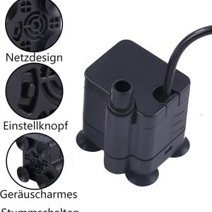 2 stück USB Mini Wasserpumpen(180L/H, 3W), Ultra Leise Aquarium pumpe mit hohem Hub, brunnenpumpe mit 1,5 m Netzkabel,für Aquarien, Teich, Brunnen, Statuen, Hydrokultur,Wasserpumpe Klein USB 12