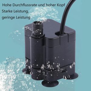 2 stück USB Mini Wasserpumpen(180L/H, 3W), Ultra Leise Aquarium pumpe mit hohem Hub, brunnenpumpe mit 1,5 m Netzkabel,für Aquarien, Teich, Brunnen, Statuen, Hydrokultur,Wasserpumpe Klein USB 16