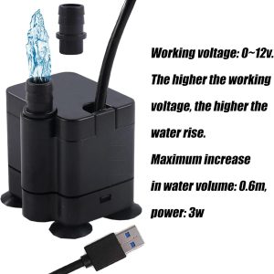 2 stück USB Mini Wasserpumpen(180L/H, 3W), Ultra Leise Aquarium pumpe mit hohem Hub, brunnenpumpe mit 1,5 m Netzkabel,für Aquarien, Teich, Brunnen, Statuen, Hydrokultur,Wasserpumpe Klein USB 24