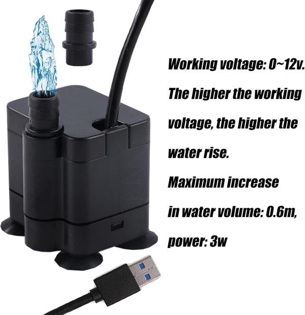 2 stück USB Mini Wasserpumpen(180L/H, 3W), Ultra Leise Aquarium pumpe mit hohem Hub, brunnenpumpe mit 1,5 m Netzkabel,für Aquarien, Teich, Brunnen, Statuen, Hydrokultur,Wasserpumpe Klein USB 9